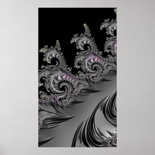 Surf omhoog! Gunmetal Grey Fractal Abstact Art Poster (Voorkant)