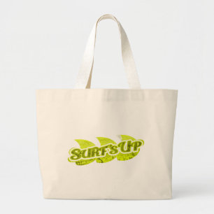 "Surf omhoog" heldere groene blauwe surfers canvas Grote Tote Bag