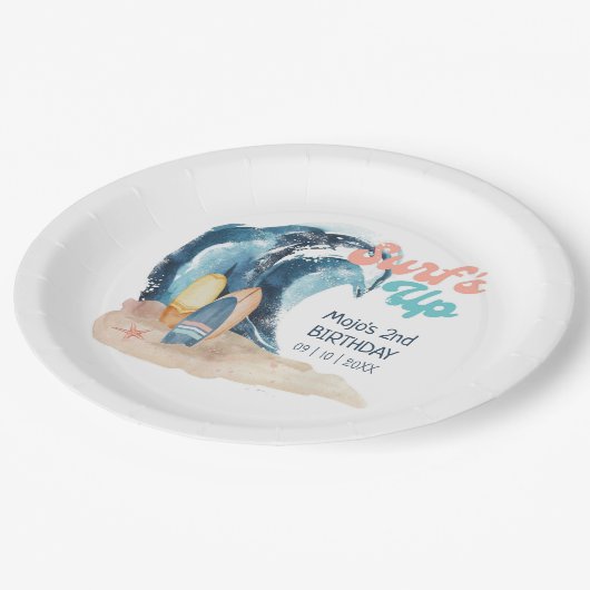 Surf omhoog | Maandag tropisch strand Surfende kin Papieren Bordje (Gekanteld)