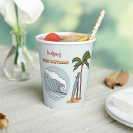 Surf Omhoog Ocean Wave Verjaardagspapier Cups Papieren Bekers