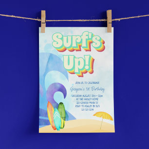 Surf Omhoog Retro Beach Eerste Verjaardag Kaart