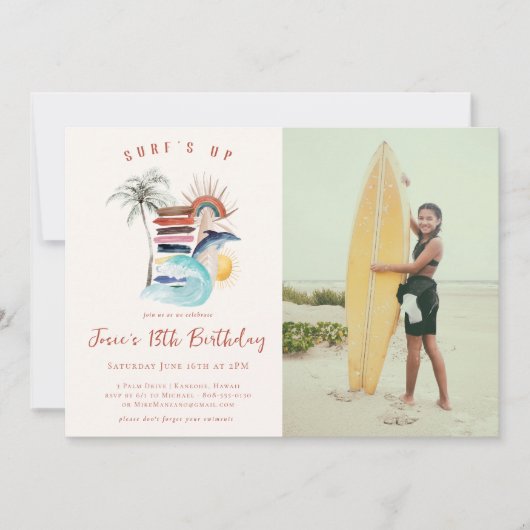 Surf omhoog | Retro Summer Surf Birthday Kaart (Voorkant)