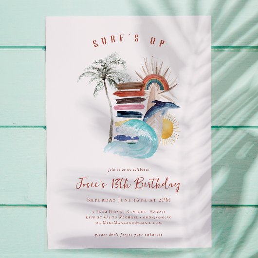 Surf omhoog | Retro Summer Surf Birthday Kaart