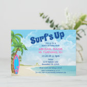 Surf omhoog roze en blauw Surfboard strand Birthda Kaart (Staand voorkant)