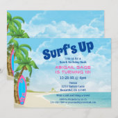 Surf omhoog roze en blauw Surfboard strand Birthda Kaart (Voorkant / Achterkant)