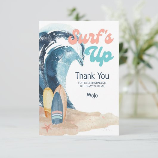 Surf omhoog | Strand Surfboards Kinderen Verjaarda Bedankkaart (Staand voorkant)