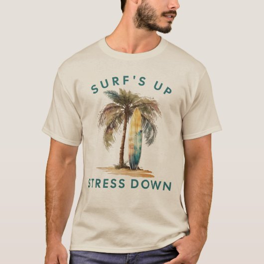 Surf Omhoog Stress Omlaag Wakesurfen T-shirt (Voorkant)