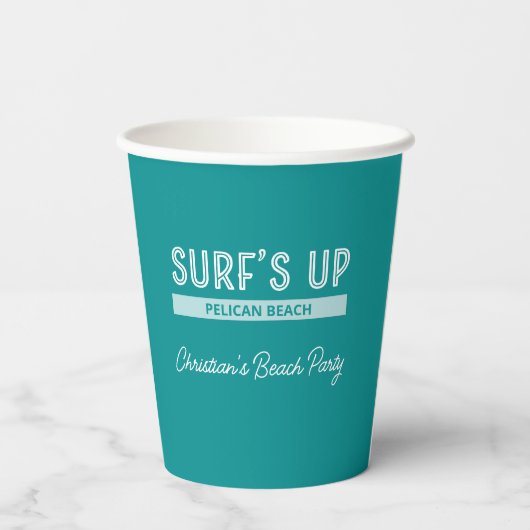 Surf Omhoog Zomer Strand Party Paper Cup Papieren Bekers (Achterkant)