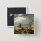 Surf op een Rocky Coast, 1835 Vierkante Button 5,1 Cm (Voorkant /achterkant)