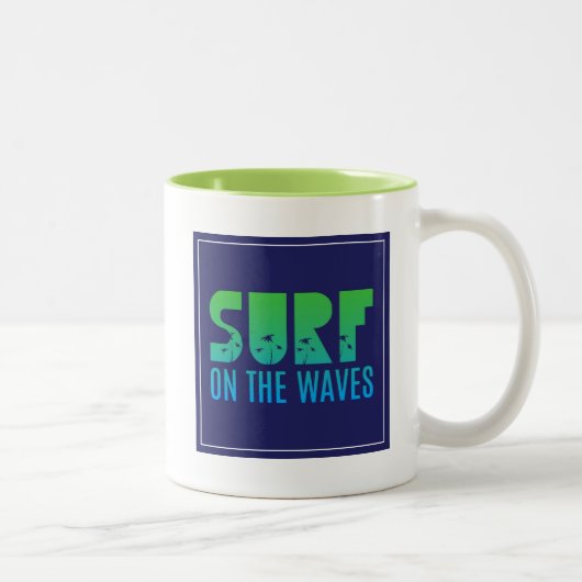 Surf op het Poster Waves Tweekleurige Koffiemok (Rechts)