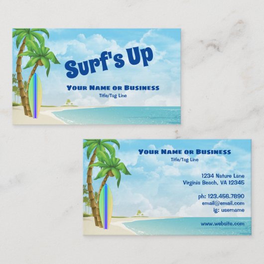 Surf op het surfbord en het tropische surfen van d visitekaartje (Voorkant / Achterkant)