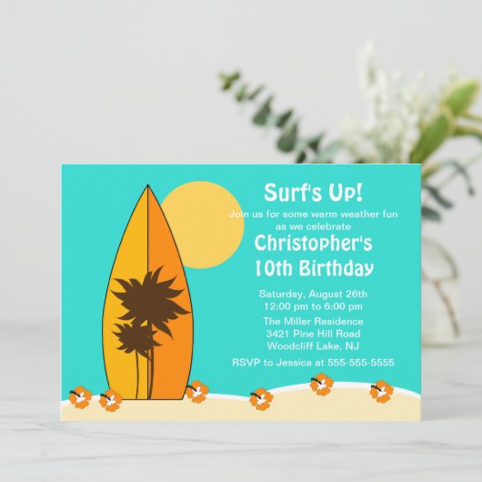 Surf op overdag zwemmen in surfplank kaart (Staand voorkant)