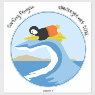Surf-op-pinguïn, vinylSticker met waterscheiding Sticker