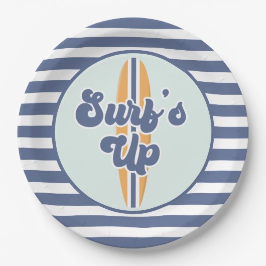 Surf op strandstralen papieren bordje (Voorkant)