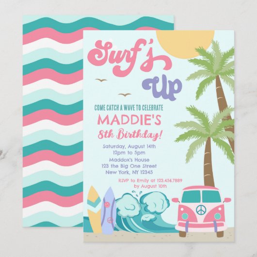 Surf op Surf Beach girl Uitnodiging (Voorkant / Achterkant)