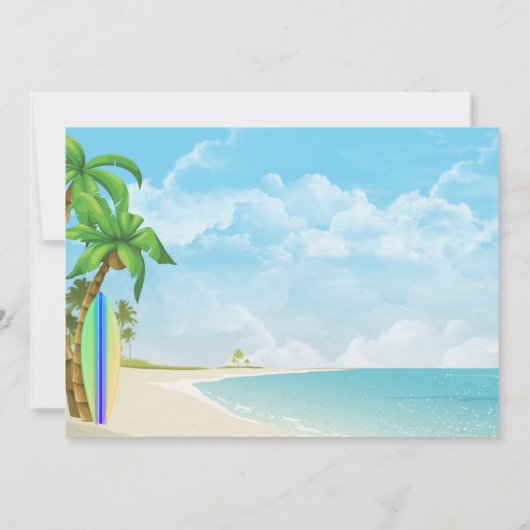 Surf op surfbord en strand op zaterdag kaart (Achterkant)