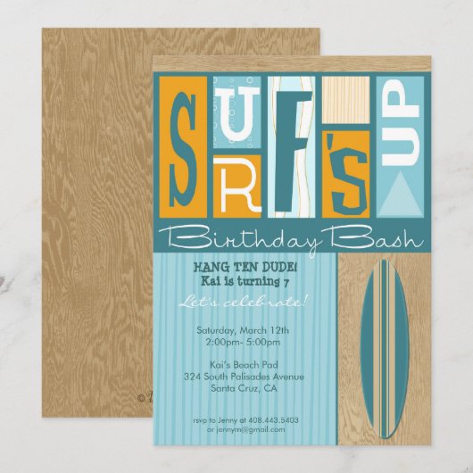 Surf op uitnodiging van Birthday (Voorkant / Achterkant)