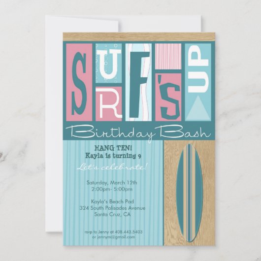 Surf op uitnodiging van Birthday - roze (Voorkant)