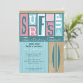 Surf op uitnodiging van Birthday - roze (Staand voorkant)
