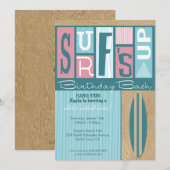 Surf op uitnodiging van Birthday - roze (Voorkant / Achterkant)