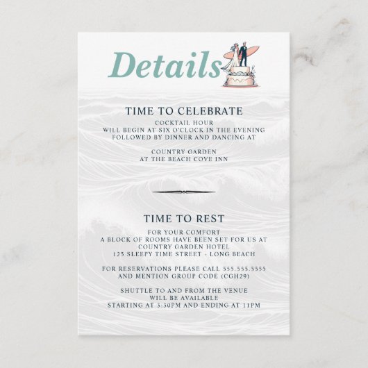 Surf Paar Bruiloft Informatiekaartje (Voorkant)