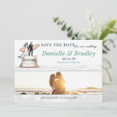 Surf Paar Bruiloft Save The Date (Staand voorkant)