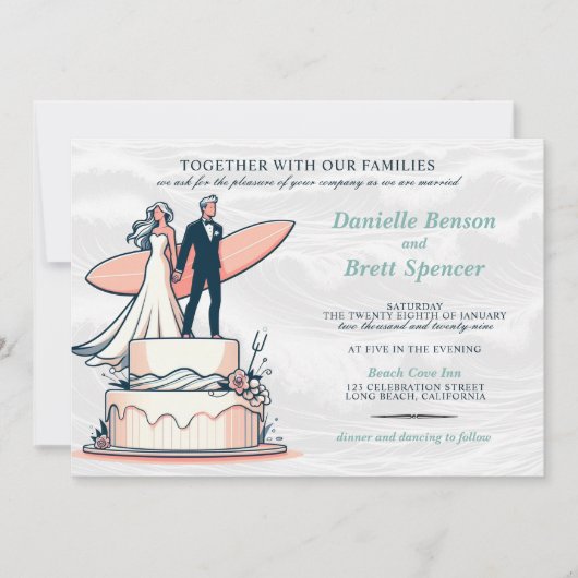 Surf paar bruiloft uitnodiging (Voorkant)