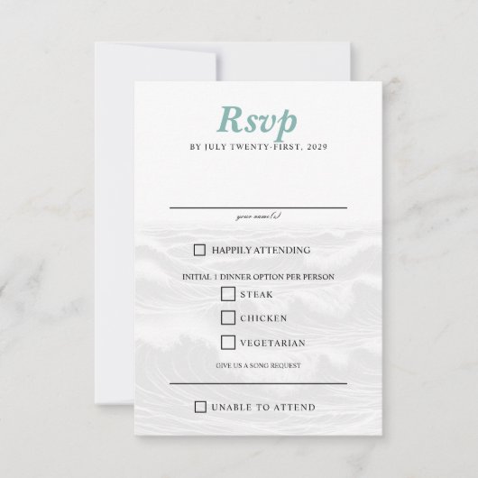 Surf paar voedsel keuzes RSVP kaartje (Voorkant)