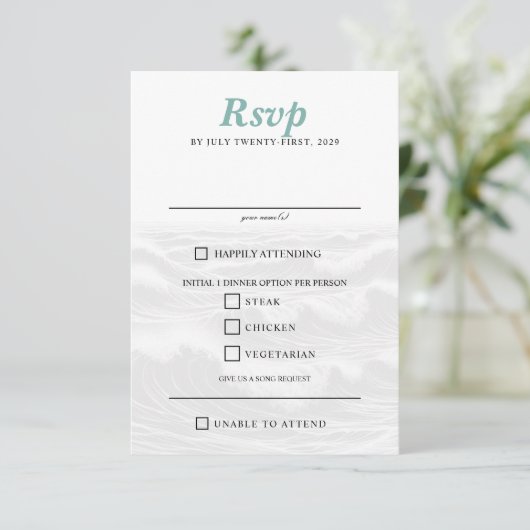 Surf paar voedsel keuzes RSVP kaartje (Staand voorkant)