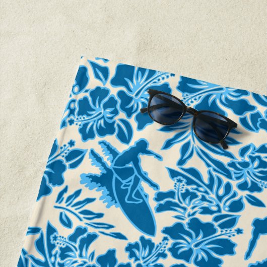 Surf Pareau Hawaiian Hibiscus Aloha - Blauw Strandlaken (In situ)