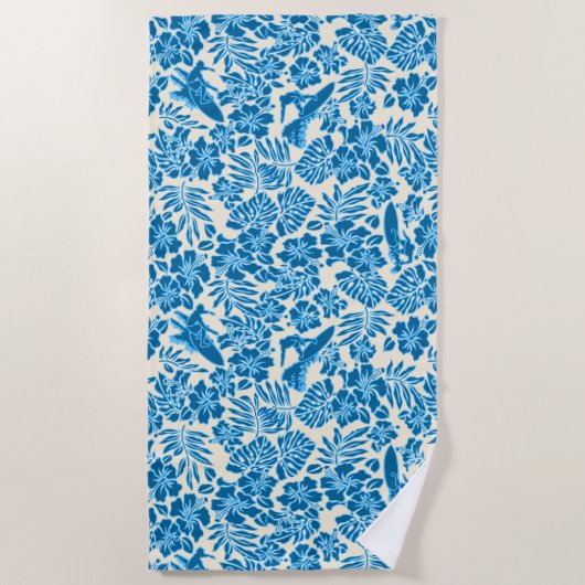 Surf Pareau Hawaiian Hibiscus Aloha - Blauw Strandlaken (Voorkant)