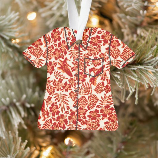 Surf Pareau Hawaiian Hibiscus Aloha Shirt- Rood Ornament (Boom)