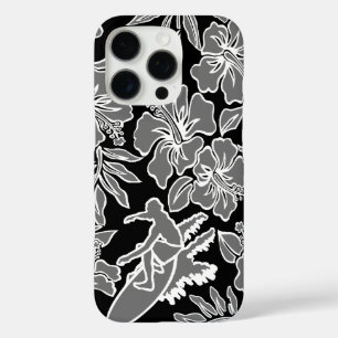 Surf Pareau Hawaiian Hibiscus Surfing Black iPhone 16 Pro Hoesje