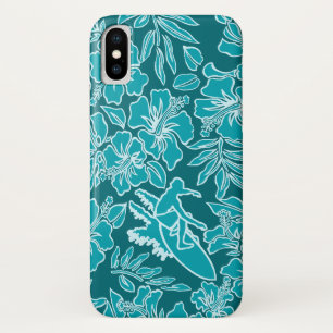 Surf Pareau Hawaiian Hibiscus Surfing Blauwgroen iPhone X Hoesje