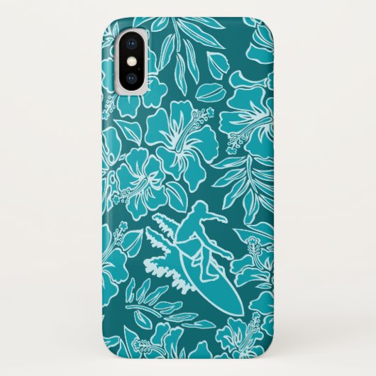 Surf Pareau Hawaiian Hibiscus Surfing Blauwgroen Case-Mate iPhone Case (Achterkant)