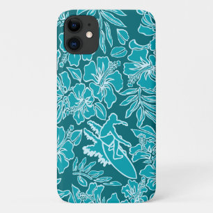 Surf Pareau Hawaiian Hibiscus Surfing Blauwgroen Case-Mate iPhone Case