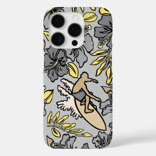 Surf Pareau Hawaiian Hibiscus Surfing Grey Case-Mate iPhone Case (Achterkant)