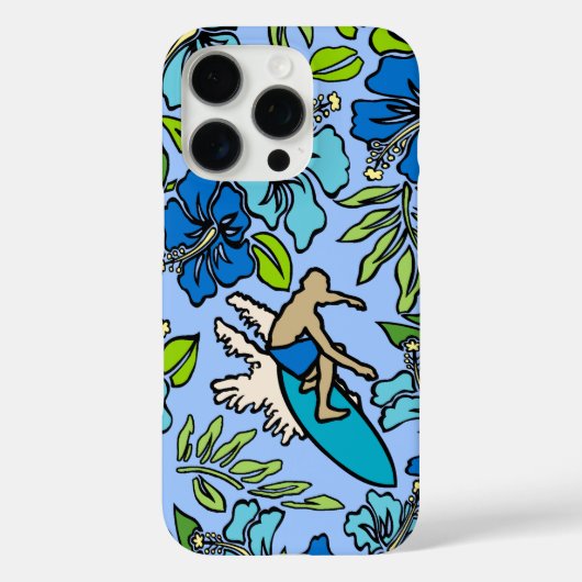 Surf Pareau Hawaiian Hibiscus Surfing Multi Blues Case-Mate iPhone Case (Achterkant)