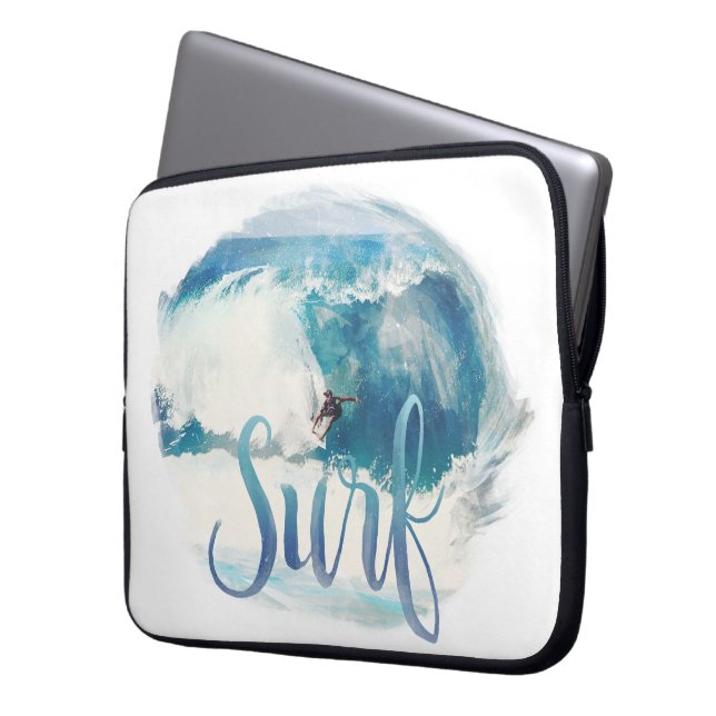 Surf  penseelstijl laptop sleeve (Voorkant Links)