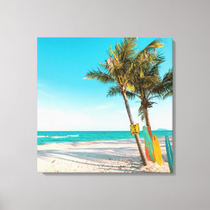 Surf planken op strandwerend kussen canvas afdruk
