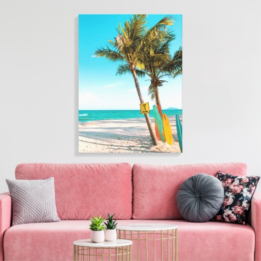 Surf planken op strandwerend kussen canvas afdruk (Insitu (Woonkamer))
