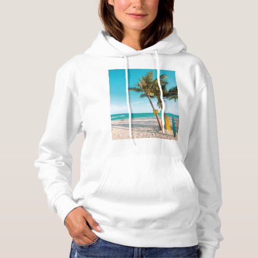 Surf planken op strandwerend kussen hoodie (Voorkant)