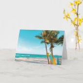 Surf planken op strandwerend kussen kaart (Gele Bloem)