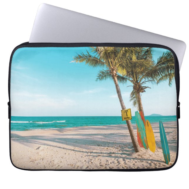 Surf planken op strandwerend kussen laptop sleeve (Voorkant)