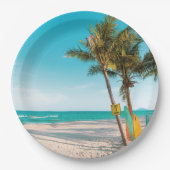 Surf planken op strandwerend kussen papieren bordje (Voorkant)