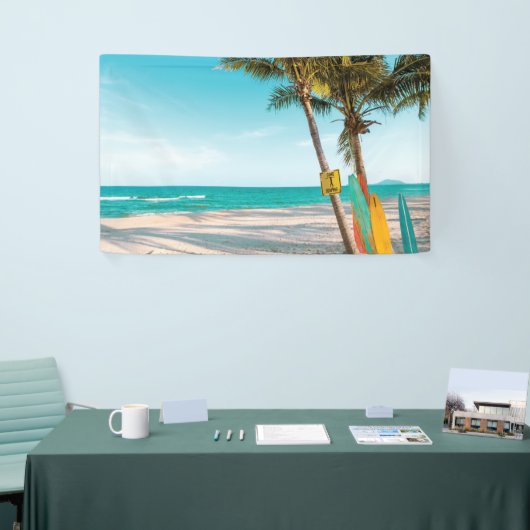 Surf planken op strandwerend kussen spandoek (Beurs)