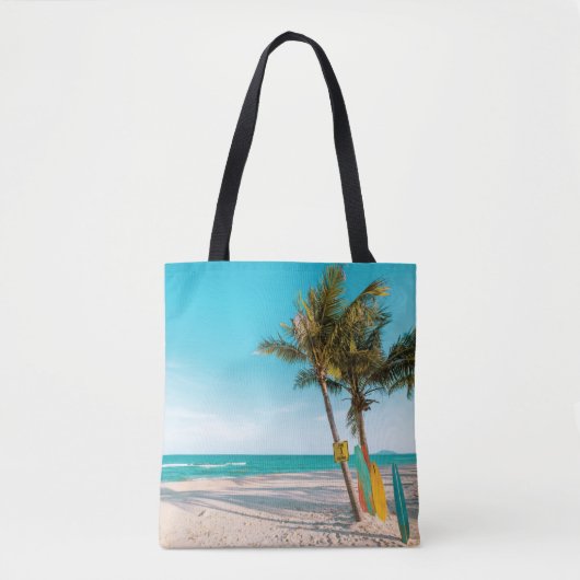 Surf planken op strandwerend kussen tote bag (Voorkant)