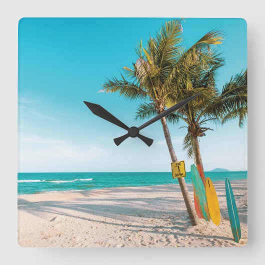 Surf planken op strandwerend kussen vierkante klok (Voorkant)
