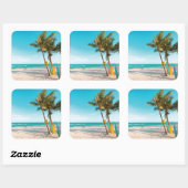 Surf planken op strandwerend kussen vierkante sticker (Vel)