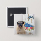 Surf Pug Vierkante Button 5,1 Cm (Voorkant /achterkant)